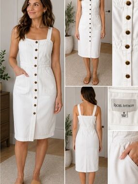 Rachel Antonoff White Denim Button Front Midi Dress Size 10 | Cotton